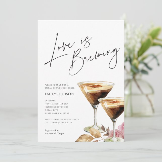 Love is Brewing Elegant Bridal Shower Invitation (Standing Front)