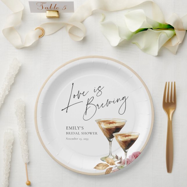 Love is Brewing Elegant Bridal Shower Paper Plates (Wedding)