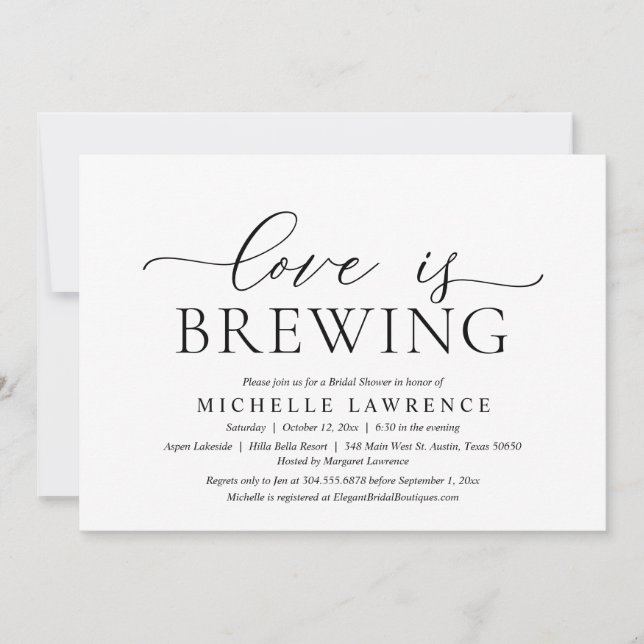 Love is Brewing, Elegant Bridal Shower Party Invit Invitation (Front)