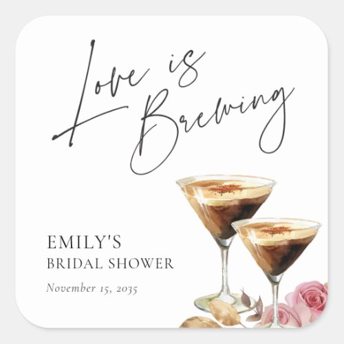 Love is Brewing Elegant Bridal Shower Square Sticker