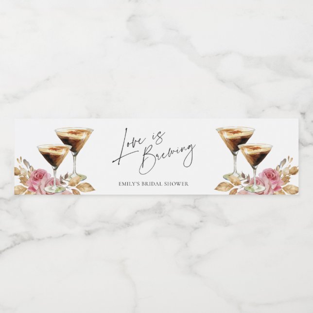 Love is Brewing Elegant Bridal Shower Water Bottle Label (Single Label)