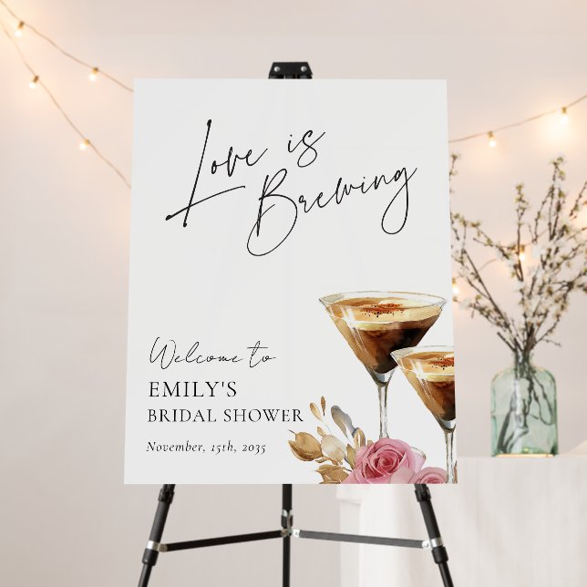 Love is Brewing Elegant Bridal Shower Welcome Sign (In Situ (Stand))