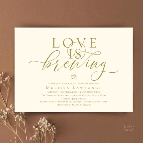 Love Is Brewing Elegant Script Bridal Shower Invitation