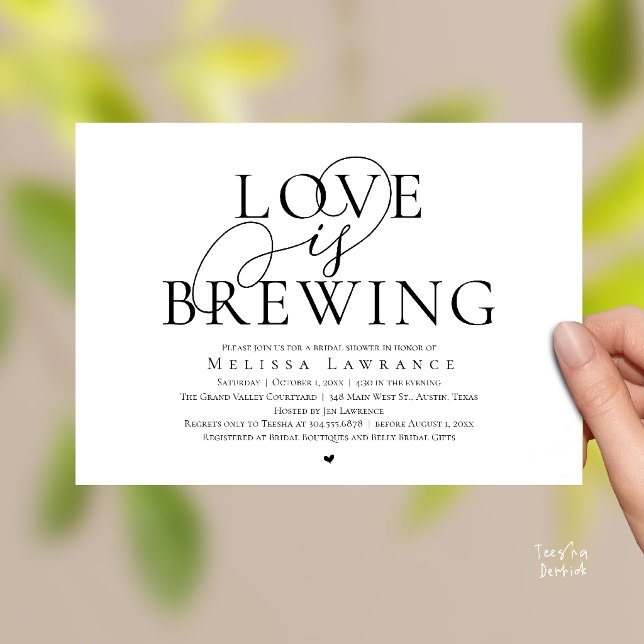 Love Is Brewing Elegant Script Bridal Shower Invitation (Love Is Brewing Elegant Script Bridal Shower Invitation Card Beer Wine Bar in Black and White)