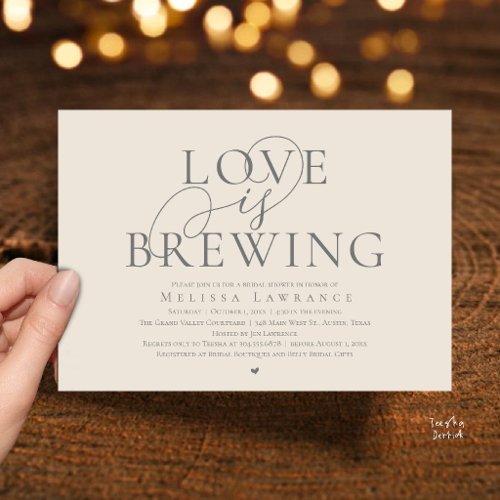 Love Is Brewing Elegant Script Bridal Shower Invitation