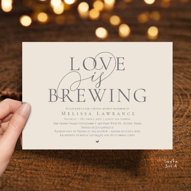 Love Is Brewing Elegant Script Bridal Shower Invitation (Love Is Brewing Elegant Script Bridal Shower Invitation Card Beer Wine Bar in Cream Grey)