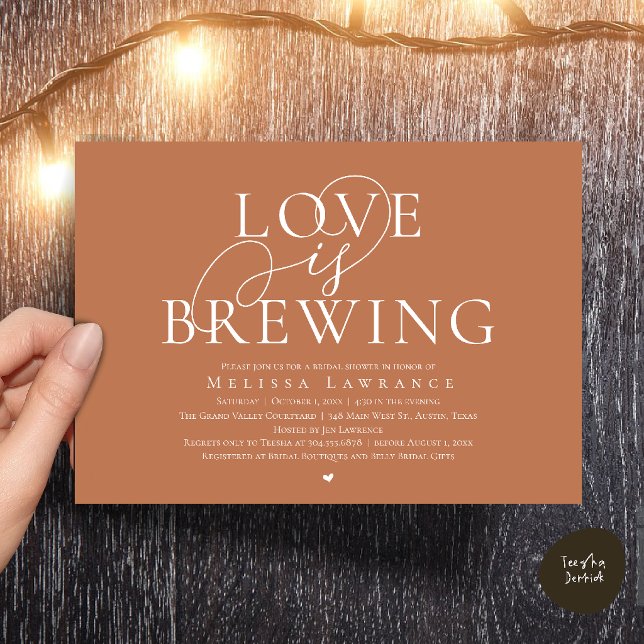 Love Is Brewing Elegant Script Bridal Shower Invitation (Love Is Brewing Elegant Script Bridal Shower Invitation Card Beer Wine Bar in Terracotta Copper )