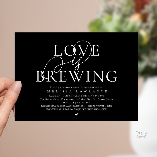 Love Is Brewing Elegant Script Bridal Shower Invitation (Love Is Brewing Elegant Script Bridal Shower Invitation Card Beer Wine Bar in Classy Black)