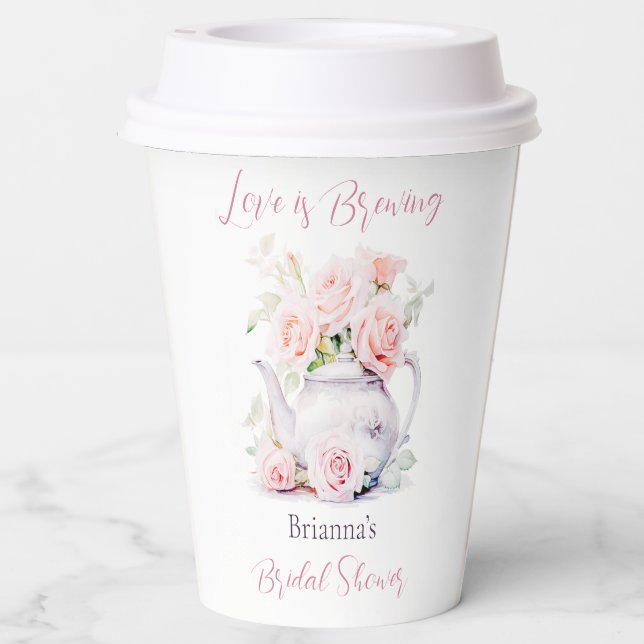 Love is Brewing Elegant Teapot Bridal Shower Paper Cups (Back)