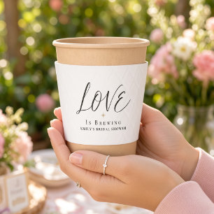 Love Is Brewing Elegant White Bridal Shower  Coffee Cup Sleeve