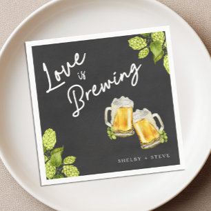 Love Is Brewing Engagement Party Cocktail Napkin