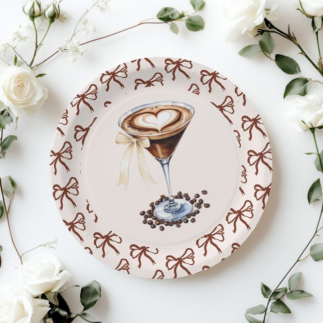 Love is Brewing Espresso Martini Bow Bridal Paper Plates (Creator Uploaded)