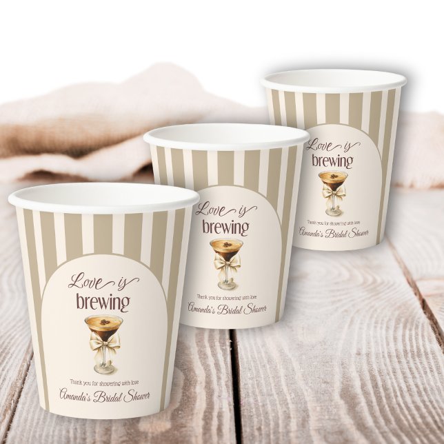 Love is Brewing Espresso Martini Bow Bridal Shower Paper Cups (Creator Uploaded)