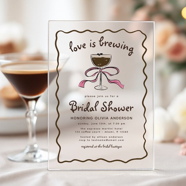 Love Is Brewing Espresso Martini Bridal Shower Acrylic Invitations (Creator Uploaded)
