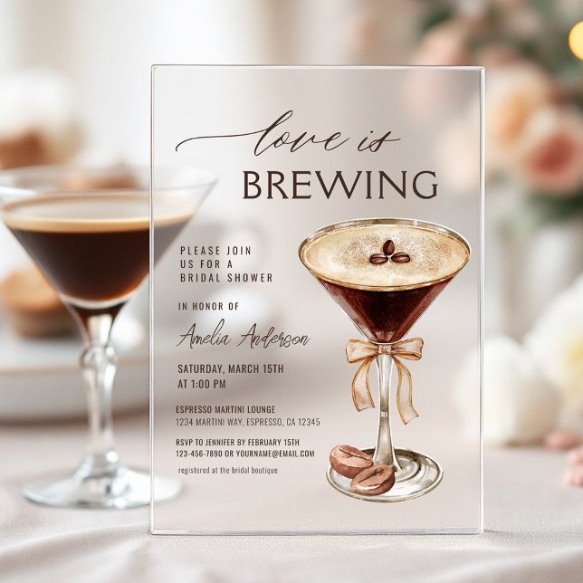Love is Brewing Espresso Martini Bridal Shower Acrylic Invitations (Creator Uploaded)