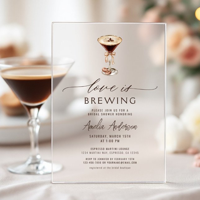 Love is Brewing Espresso Martini Bridal Shower Acrylic Invitations (Creator Uploaded)