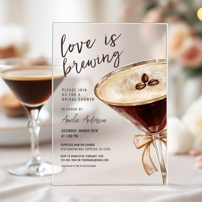 Love is Brewing Espresso Martini Bridal Shower Acrylic Invitations (Creator Uploaded)