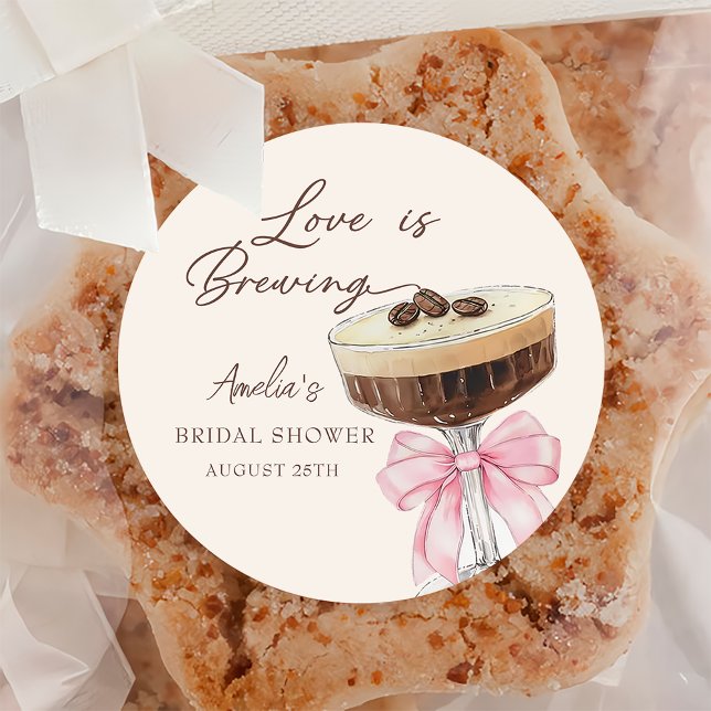 Love is Brewing Espresso Martini Bridal Shower Classic Round Sticker (Creator Uploaded)