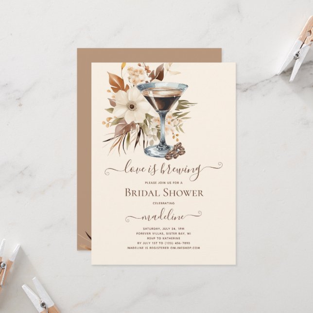 Love is Brewing Espresso Martini Bridal Shower   Invitation (Front/Back In Situ)