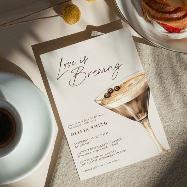 Love is Brewing Espresso Martini Bridal Shower Invitation (Easily personalize this modern bridal shower invite for the espresso martini loving bride-to-be!)