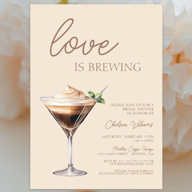 Love is Brewing Espresso Martini Bridal Shower Invitation (Love is brewing Espresso Martini Bridal Shower Invitation, Bridal Brunch, Cream, Modern Chic Trendy)