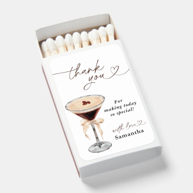 Love Is Brewing Espresso Martini Bridal Shower Matchboxes (Front Open)
