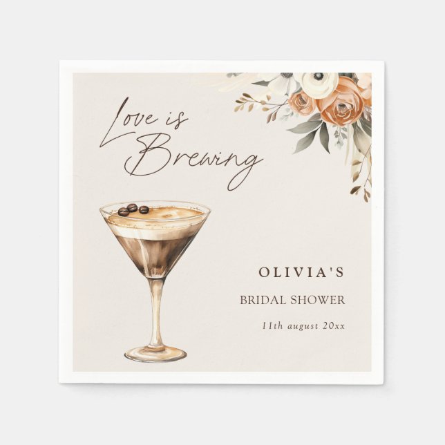 Love is Brewing Espresso Martini Bridal Shower Napkins (Front)