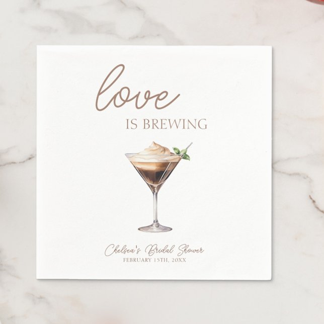 Love is Brewing Espresso Martini Bridal Shower Napkins (Love is Brewing Espresso Martini Bridal Shower Cocktail Napkins, Bridal Brunch, Coffee Bar, Trendy)