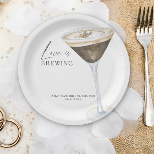 Love is Brewing Espresso Martini Bridal shower Paper Plates (Creator Uploaded)