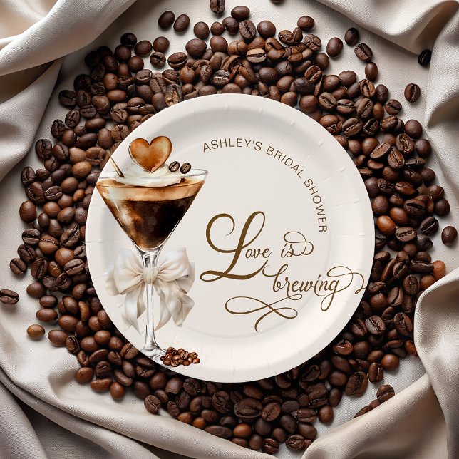 Love Is Brewing Espresso Martini Bridal Shower Paper Plates (Creator Uploaded)