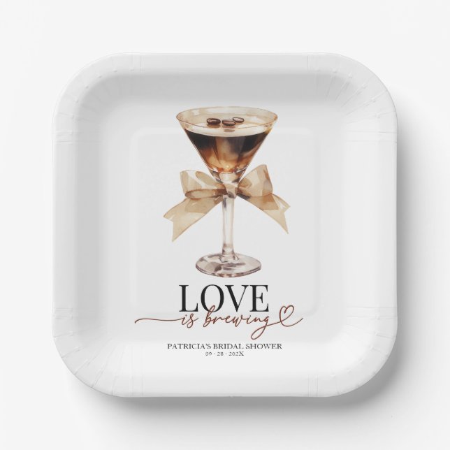 Love Is Brewing Espresso Martini Bridal Shower Paper Plates (Front)