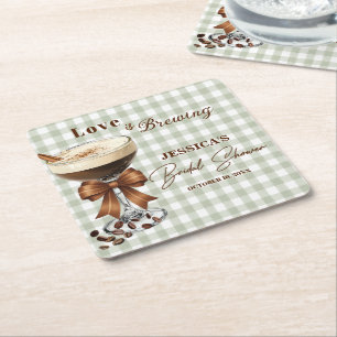 Love is Brewing Espresso Martini Bridal Shower Square Paper Coaster