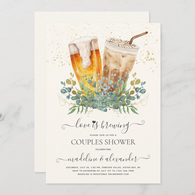 Love is Brewing Eucalyptus Couples Bridal Shower  Invitation (Front/Back)