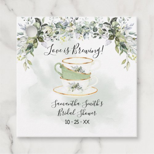 Love is brewing eucalyptus greenery tea shower favor tags