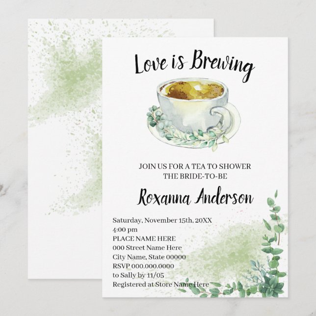 Love is Brewing Eucalyptus Tea Bridal Shower  Invitation (Front/Back)