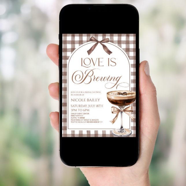 Love Is Brewing Expresso Martini Bow Bridal Shower Invitation (Front Digital)