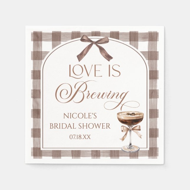 Love Is Brewing Expresso Martini Bow Bridal Shower Napkins (Front)