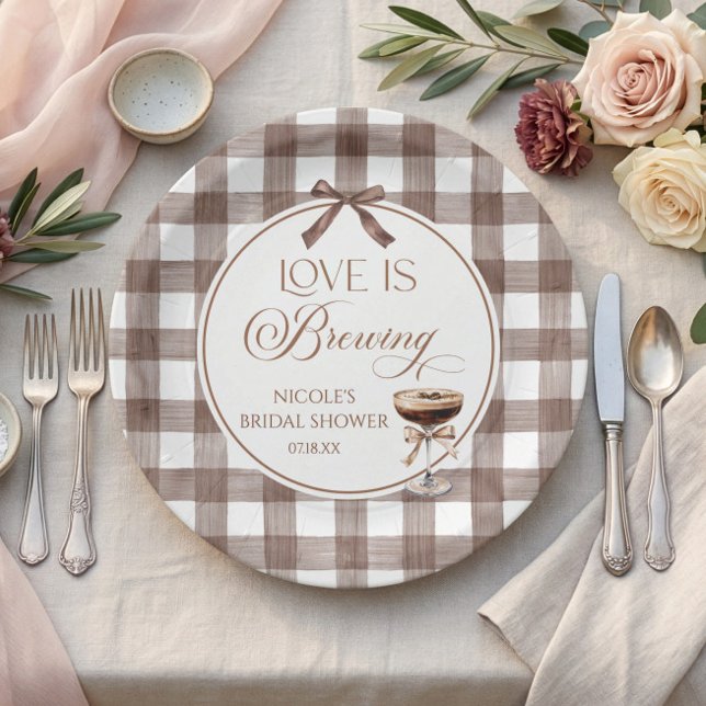 Love Is Brewing Expresso Martini Bow Bridal Shower Paper Plates (Creator Uploaded)