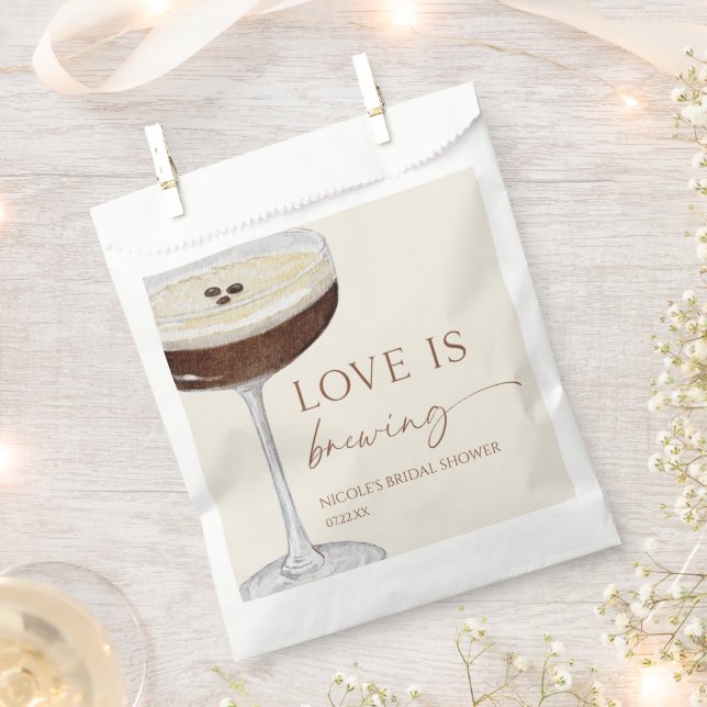 Love Is Brewing Expresso Martini Bridal Shower Favor Bag (Clipped)