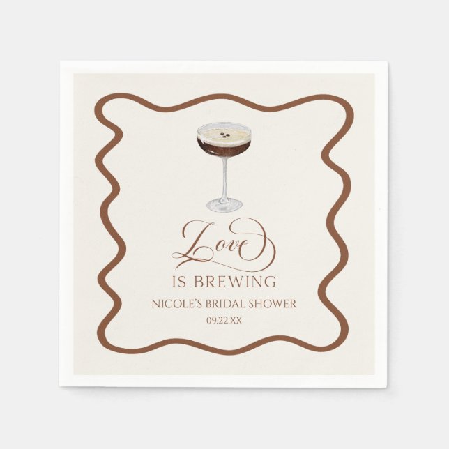 Love Is Brewing Expresso Martini Bridal Shower Napkins (Front)