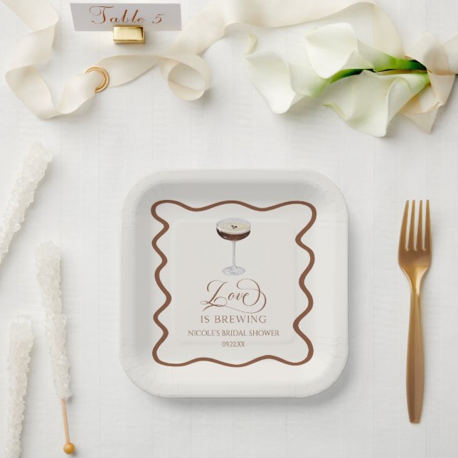 Love Is Brewing Expresso Martini Bridal Shower Paper Plates (Wedding)