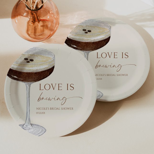 Love Is Brewing Expresso Martini Bridal Shower Paper Plates (Creator Uploaded)