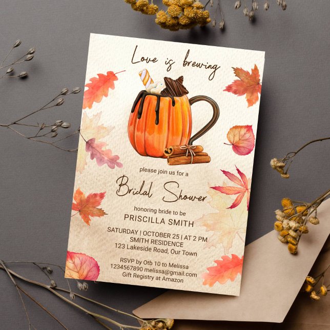 Love is brewing fall autumn bridal shower invitation (Love is brewing fall in love bridal shower template invitation instant download pumpkin spices maple)