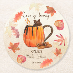 Love is brewing fall bridal shower favors custom round paper coaster