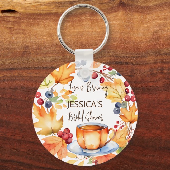 Love is brewing fall bridal shower favors keychain (Front)