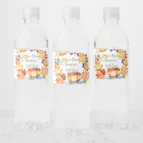 Love is brewing fall bridal shower favors water bottle label