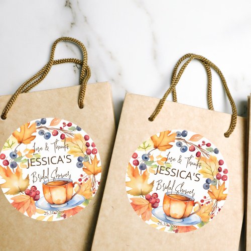 Love is brewing fall bridal shower thank you favor classic round sticker