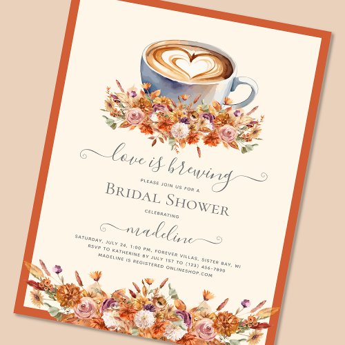 Love is Brewing Fall Floral Coffee Bridal Shower  Invitation