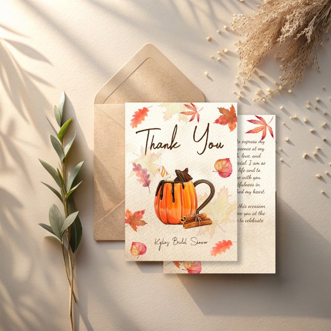 Love is brewing fall pumpkin tea bridal shower  thank you card (Love is brewing fall coffee pumpkin tea party bridal shower thank you cards)