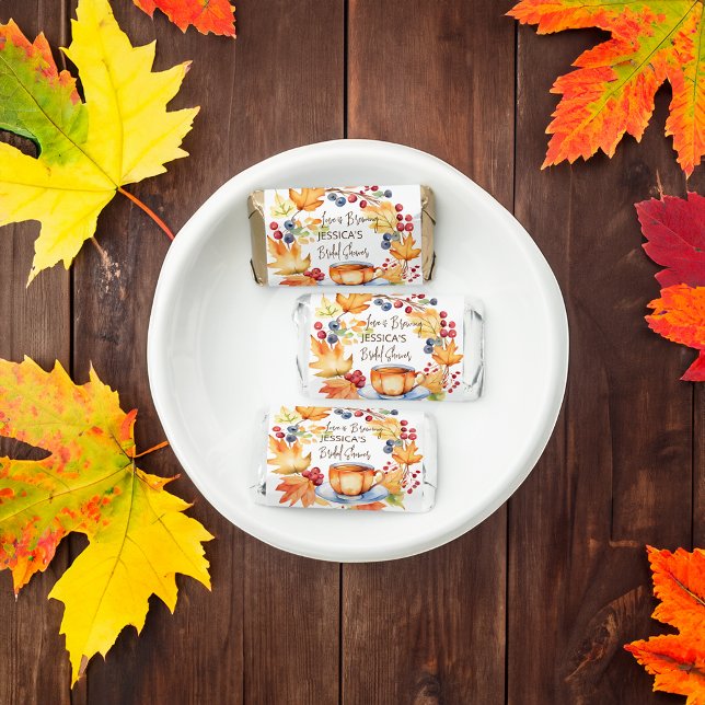 Love is brewing fall themed bridal shower favors (Love is brewing fall themed bridal shower candy favors personalized mini Hershey's chocolate favors)